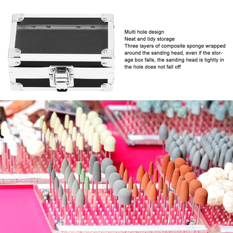 Pomya Nail Drill Bit Holder Storage Box, Multi Hole Nail Drill Bits Stand Displayer with Transparent Cover, Nail Bits Organizers Container (Black) - Image 2